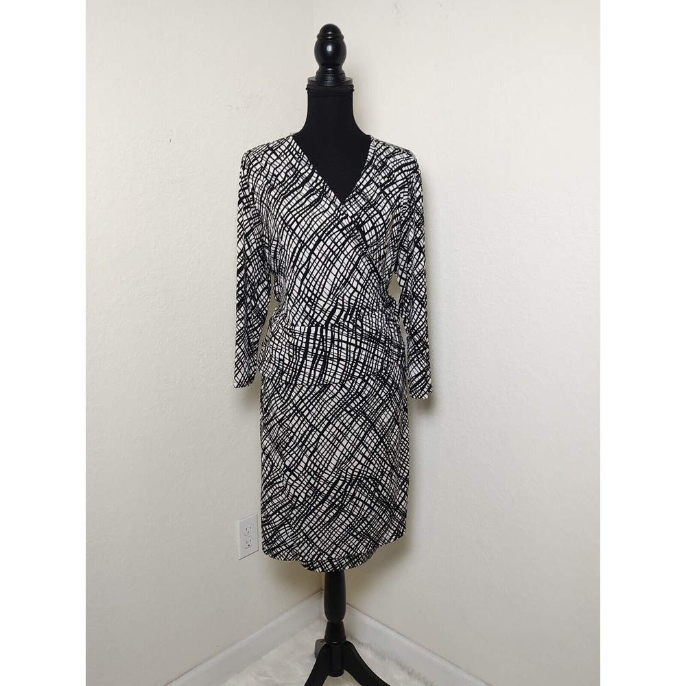 ANN TAYLOR WRAP PEPLUM WAIST GEOMETRIC JERSEY DRESS SZ L